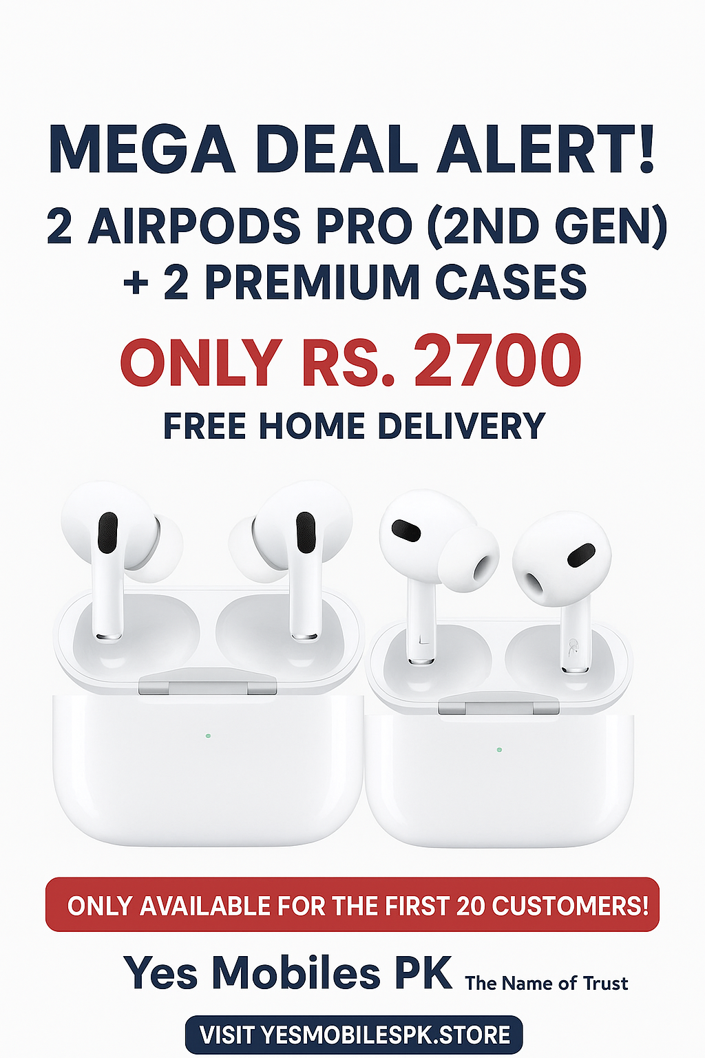 2 Apple AirPods Pro (2nd Generation) + 2 Premium Protective Cases !!